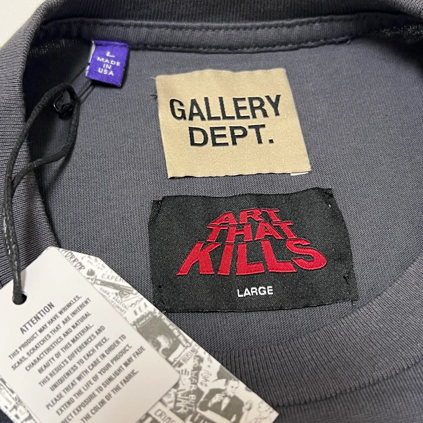 GALLERY DEPT. ATK NIGHT TEE/WALK ATK series latest model Bat skull glitter LOGO distressed TEE Washed black S-XL Garment dyeing Rewashed distressed Original consistent main mark➕ATK series main mark Correct version Top-notch printing technology Divine restoration